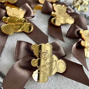 Etiquetas Personalizadas de Acrílico con Acabado Espejo, Diseño de Osito de Peluche, Impermeables y Duraderas para Fiestas, Bautizos de Bebés, Regalos de Agradecimiento - Product Image 5