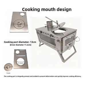 Réchaud de camping extérieur en acier inoxydable pour <span class=keywords><strong>bois</strong></span> et charbon, léger et pliable, avec fenêtre de visualisation en verre - Product Image 2