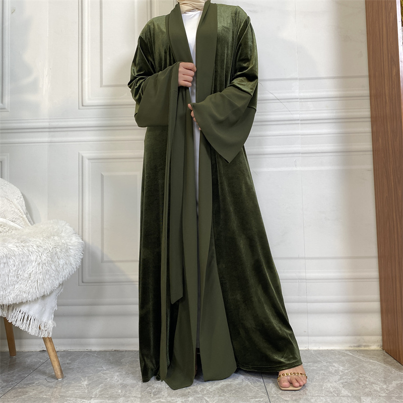 1951#  Winter Design Solid Color Fashion Simplicity Open Latest Abaya - CHAOMENG MUSLIM SHOP