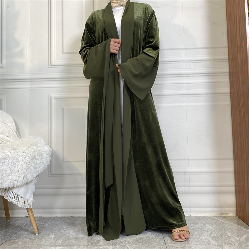 1951#  Winter Design Solid Color Fashion Simplicity Open Latest Abaya - CHAOMENG MUSLIM SHOP