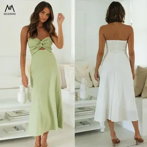 MXN 1542 European and American women dress,new solid color strapless back range waist long beach dress,elegant long party dress