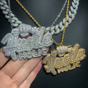 Collar con Colgante de Letras al por Mayor, Estilo Hustle <span class=keywords><strong>Holic</strong></span>, con Incrustaciones de Circonitas Cúbicas 5A, Joyería Hip Hop para Hombre - Product Image 1
