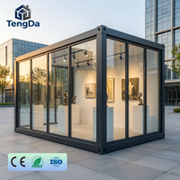 Maison conteneur en verre de luxe modulaire préfabriquée portable à plat, petite, une chambre, avec solutions pour écoles et entrées