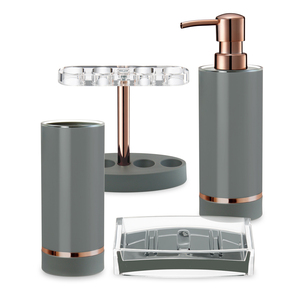 Ensemble d'accessoires de salle de bain en plastique gris or rose porte-savon porte-brosse à dents gobelet distributeur de savon distributeur de lotion de toilette - Product Image 1