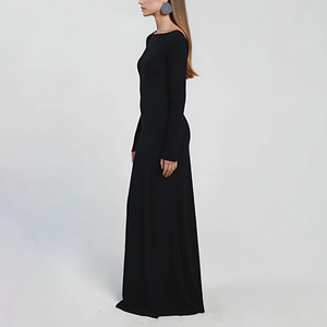 Robe longue de soirée tendance de haute qualité personnalisée, manches longues, dos ouvert, taille froncée, robe moulante <span class=keywords><strong>maxi</strong></span> pour femmes - Product Image 2