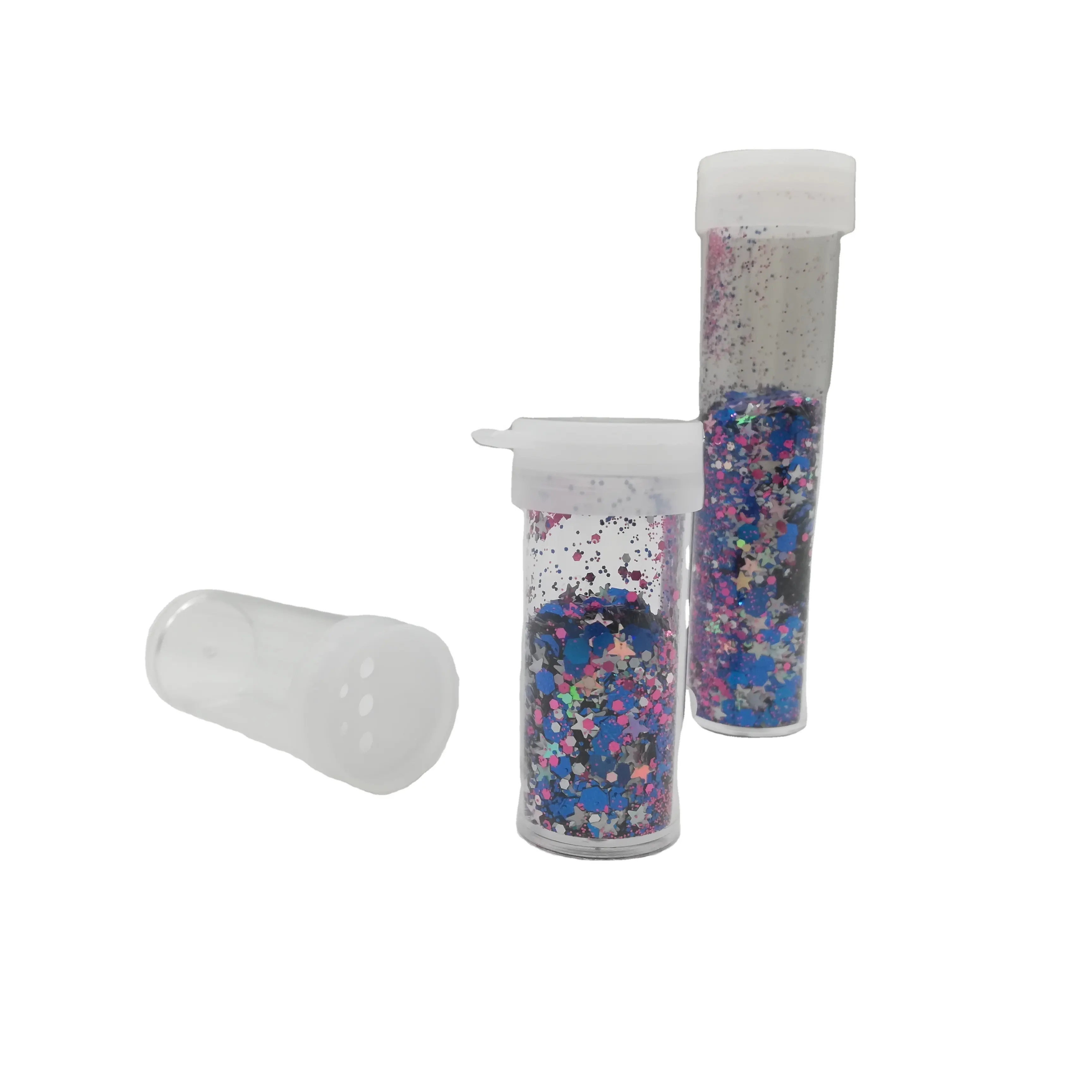 Şeffaf şeffaf plastik kozmetik kavanozları boş örnek konteyner glitter tozu