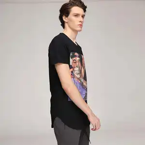 Clothing Suppliers Men's Casual Scoop Bottom Tshirt 240 Grams Woven Fabric V-Neck Digital Printing Tshirts with Pattern