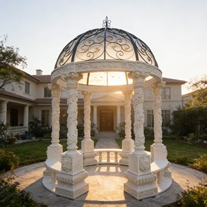 Pavillon en marbre personnalisé de style classique, sculpté à la main, colonne romaine de jardin, gazebo de mariage en pierre blanche - Product Image 5
