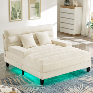 Modern Convertible Chaise Lounge Sofa <b>Bed</b> 57.1" Chenille Upholstered Adjustable <b>Backrest</b> LED Light Strip Living Room - Product Image 1