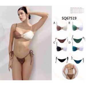 Conjunto de Bikini HDJ de Dos Piezas, Traje de Baño con Bloques de Color, Braguita con Lazos Laterales, Top Halter Cruzado, Tallas 42, 44, 46, 48 - Product Image 3