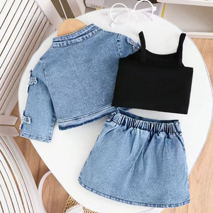 Ropa de Primavera Otoño 2026 para Niñas, Conjunto de 3 Piezas con Chaleco Vaquero Bordado y Falda, Ropa Infantil de Calidad, 0-3 Años - Product Image 4