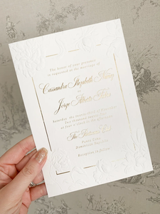 Invitaciones de Boda de Lujo con Diseño Floral en Relieve, Papel de Algodón de 600 g/m²,  Elegantes, con Detalles en Dorado, para Reservar <span class=keywords><strong>la</strong></span> Fecha - Product Image 4