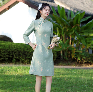 Verano tradicional <span class=keywords><strong>Qi</strong></span> <span class=keywords><strong>PAO</strong></span> elegante retro de longitud media chica versión mejorada estilo chino damas jóvenes mujeres cheongsam fábrica - Product Image 5