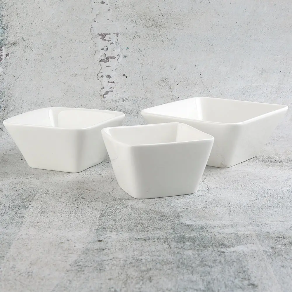 Mangkuk Saji Porselen Keramik Kotak Kecil, Dekorasi Putih Keramik Bentuk Persegi Kecil Ukuran 10Cm 250Ml