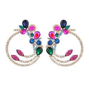 2023วันวาเลนไทน์หรูหราสไตล์ที่มีสีสันเพชรต่างหูดอกไม้บุคลิกภาพความคิดสร้างสรรค์กลวงรอบต่างหูเพชรโลหะผสม - Product Image 1