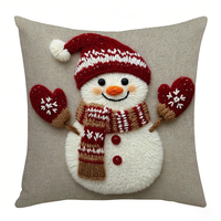 Housse de coussin de Noël en lin de 45 cm, imprimé bonhomme de neige de dessin animé, housse de coussin plate 2D imprimée, housse de coussin de canapé motif élan (sans garniture)