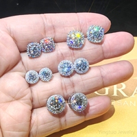 嘻哈莫桑石螺柱1ct VVS 925纯银男女饰品花簇光环钻石耳环，带GRA证书