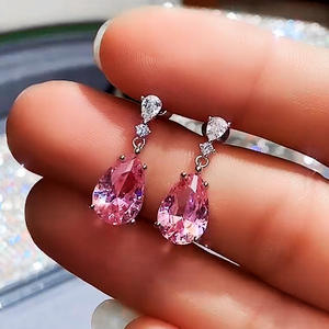Boucles d'oreilles pendantes en zircon taille poire pour femme Pelek, serties de strass en cristal, bijoux de mode romantiques pour soirée - Product Image 4