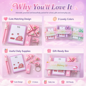 Set Personalizzabile con Mini Quaderno a Tema Cartone Animato da 50 Pagine, Penna Gel e Cucitrice, Regalo di <span class=keywords><strong>Cancelleria</strong></span> Scolastica per Ragazze - Product Image 2