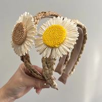 2025 femmes printemps/été mode doux à la main tournesol cheveux accessoires laffia tissé perle bandeau pour tissu