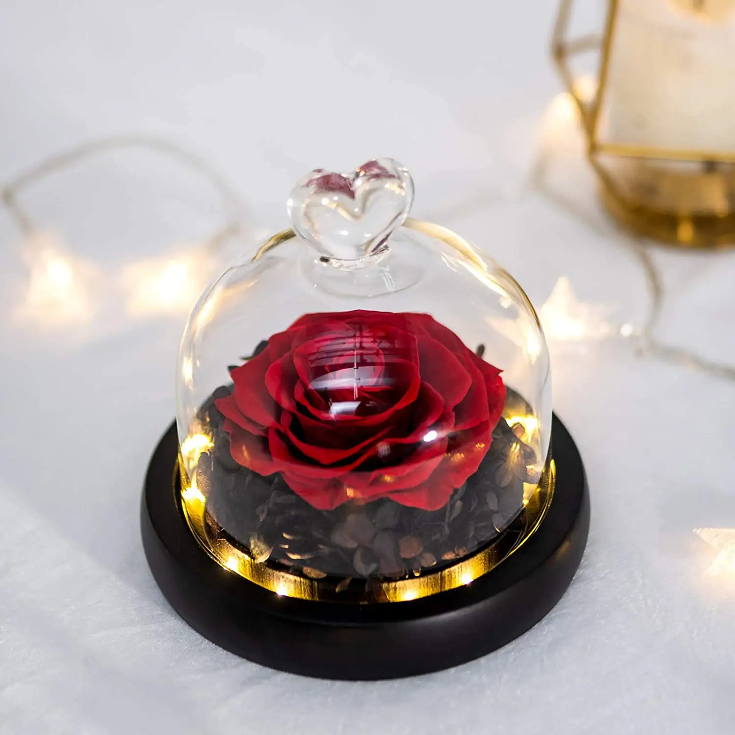 Rosa de rosa preservada hecha a mano con forma de rosa es de cristal con caja de regalo para mujeres y aniversario