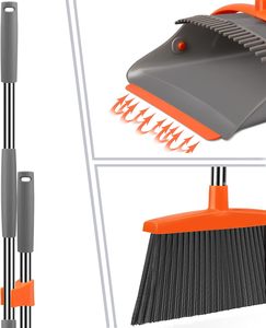 Escoba de mango largo con recogedor vertical, suministros de limpieza para el hogar, autolimpiable con dientes para el recogedor, escoba y recogedor - Product Image 3