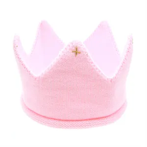 Wholesale small MOQ customized logo baby birthday party knitted crown