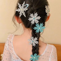 Pince à cheveux Elsa Flocon de Neige Scintillant en Tissu Dessin Animé Mignon - Petite Décoration Capillaire Brillante de Noël pour Femme