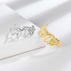 Bijoux minimalistes Bague ouverte ajustable plaquée or 18 carats Bague de couple Twist LOVE Ketter Bague de bijoux en or - Product Image 4
