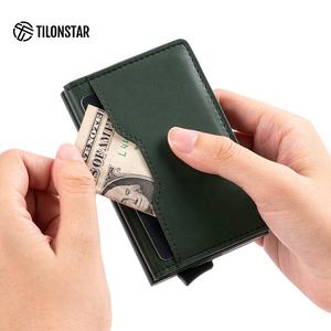 TILONSTAR TVC109 Porte-cartes de crédit en métal avec poche frontale en cuir Portefeuille RFID antivol Portefeuille automatique Pop Up - Product Image 6