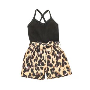 Summer Girls <b>Suspenders</b> Leopard Print Jumpsuit Children's Clothing Casual Infant Pit Strip Stitching Shorts - Product Image 4