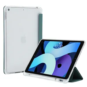 투명 투명 투명 백 펜슬 홀더 소프트 TPU 실리콘 3 중 태블릿 PU 케이스 커버 iPad 용 10.2 인치 iPad 7 8 9