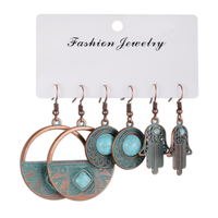Ensemble de boucles d'oreilles pendantes vintage bohèmes turquoise, plaqué argent, style ethnique gitan tribal, avec plumes, cadeau de mariage pour femme