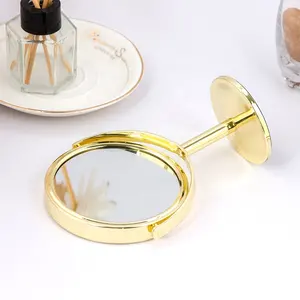 Cermin Pabrik Langsung Cahaya Meja Logam Emas Cermin Sisi Ganda untuk Perawatan Kecantikan