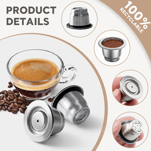 Kit de Capsules <span class=keywords><strong>à</strong></span> <span class=keywords><strong>Café</strong></span> Réutilisables en Acier Inoxydable, Rechargeables avec Couvercle Réutilisable, Compatible avec les Machines <span class=keywords><strong>à</strong></span> <span class=keywords><strong>Café</strong></span> - Product Image 4