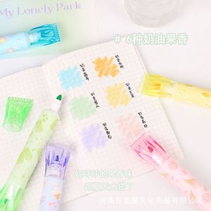 Marcadores Jiwushe con Aroma a Helado, Set de Seis Colores, Punta Plana Doble, Borrables con Aire - Product Image 1