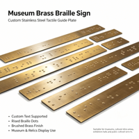 Plaque de guidage tactile personnalisée en acier inoxydable et laiton pour signalétique Braille de musée, affichage de reliques culturelles en braille en relief pour salle d'exposition