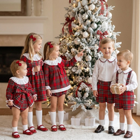 Vêtements de Noël assortis pour la famille, en tartan rouge, pour tout-petits, enfants, frères et sœurs, robes pour bébés filles