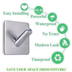 WEKIS High Quality Stainless Steel Eco-Friendly Multifunctional Wall Mount Adhesive <b>Hook</b> Hanger for Bathroom <b>Kitchen</b> Hallway Use - Product Image 5