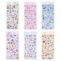 6 modèles d'autocollants en papier 3D transparents à paillettes, imprimés UV époxy en dôme, motifs Dessert, Animal, Lune, Chat, Lapin, pour décoration de journal DIY