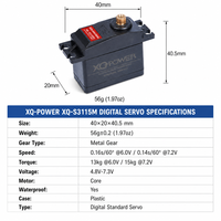 Servomoteur numérique étanche 15 kg à couple élevé XQ-S3115M, engrenage métallique, 180 degrés, pour avion RC, vente en gros usine, 4.8-7.3V