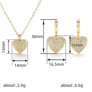 Set di Collana e Orecchini a Cuore per Donne, in Rame, Classico, Regalo per Matrimoni e Fidanzamenti, Gioielli Scintillanti e Alla Moda - Product Image 5