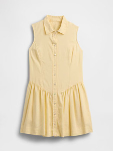 Robe chemise courte en lin mélangé pour femme, taille basse, décontractée, couleur unie, broderie à la main, respirante, tissée, pour l'été, usage quotidien - Product Image 6