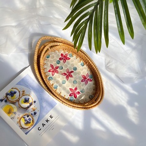 Keranjang rotan Hotel Rumah Tangga baki penyimpanan anyaman buah permen makanan ringan roti rotan cangkang nampan rotan Safflower - Product Image 2