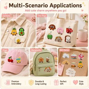 Parches Bordados Termoadhesivos <span class=keywords><strong>de</strong></span> Comida Kawaii: Huevo, Aguacate, Piña, Donut, Croissant, Cereza, Boba, Taco, Tostada - Product Image 5