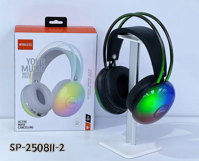 New Wireless Headphones with RGB Lights SP - 2508II - 2, Active Noise Cancelling Bluetooth Headset