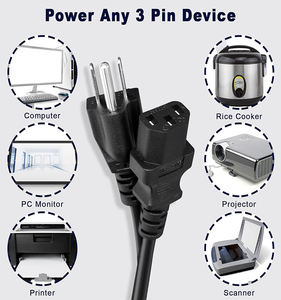 무료 샘플 미국 표준 미국 Ac 10A Nema 5-15P 미국 전원 코드 3 핀 플러그 컴퓨터 모니터 용 3 핀 전원 케이블 - Product Image 6