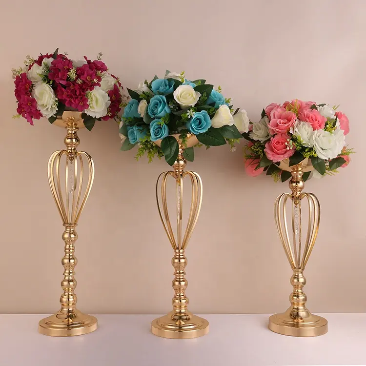 Vase à fleurs en métal avec couronne dorée, décoration de mariage, fleur