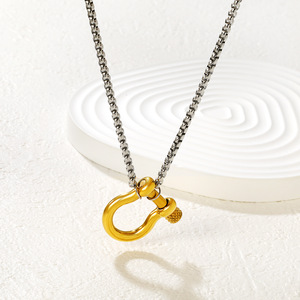 Collar con Colgante de Acero Inoxidable con Diseño de Gancho Geométrico y Cadena de Clavícula con Hebilla de Herradura, Joyería de Moda con Tendencia Hip Hop - Product Image 1