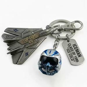 Porte-clés Top Gun 40ème anniversaire, casque Iceman, avion de chasse, porte-clés en métal - Product Image 1